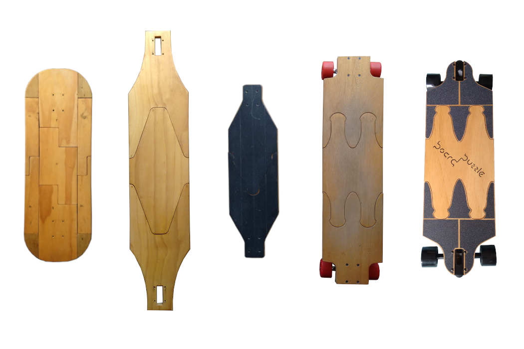 A selection of the many prototype skateboards
